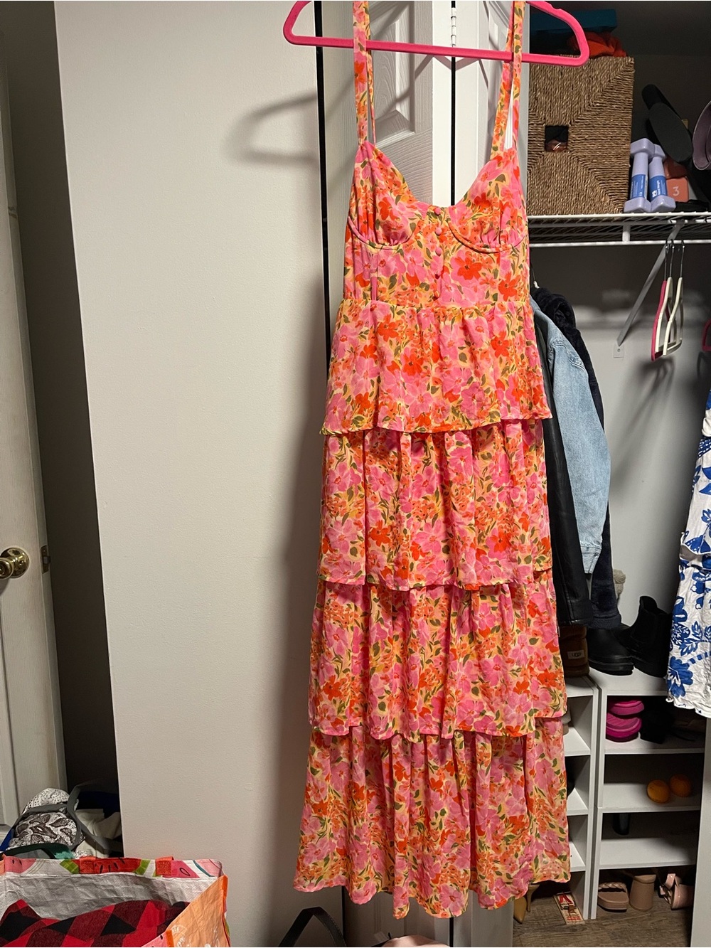 ASTR Pink Floral Tiered Maxi Dress